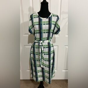 LuLaRoe Green and Blue Plaid Midi Dress